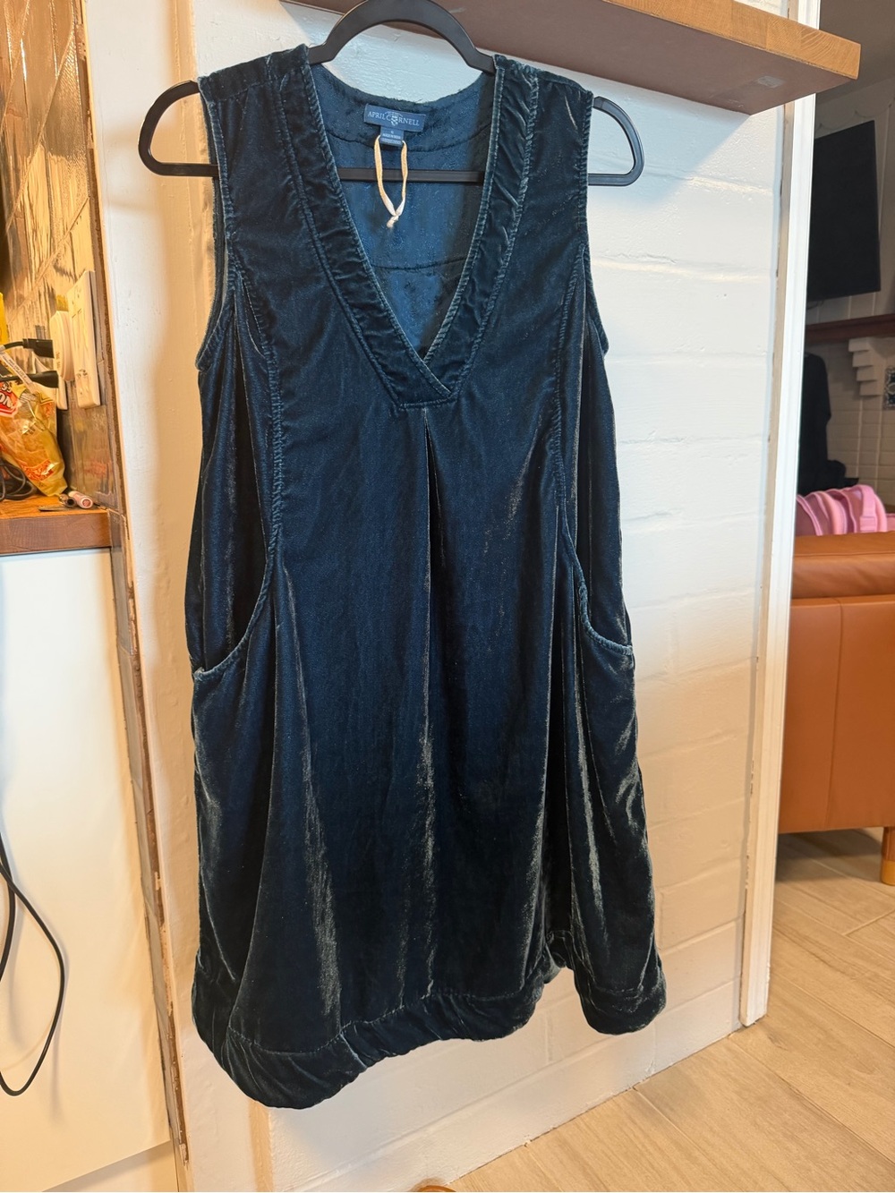 April Cornell Teal Textured Dress with Gold Hanger Loop - Picture 6 of 12